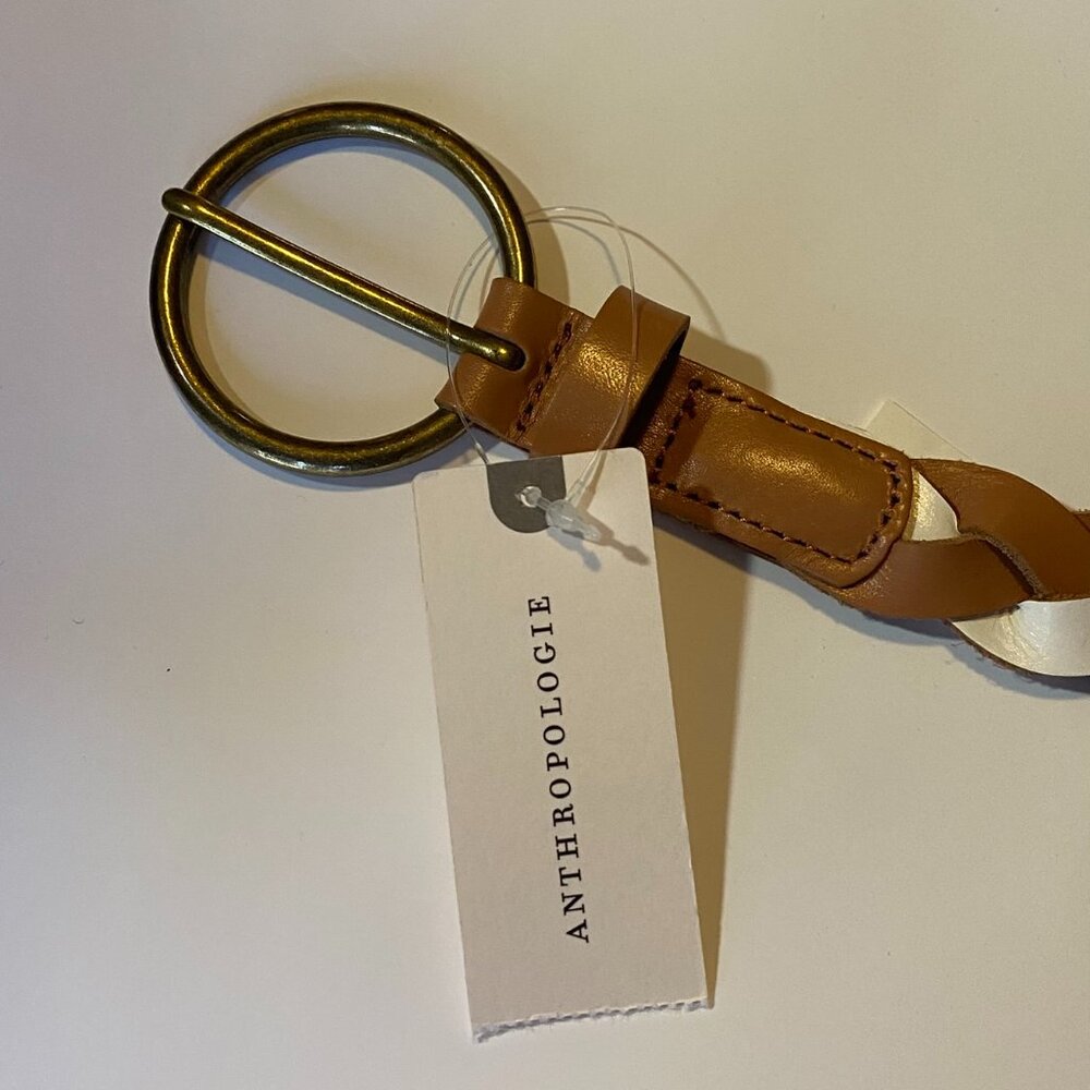 Anthropologie white and camel brown braided belt, size M